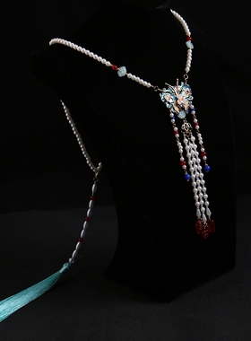 明制背云软璎珞项圈仿点翠蝴蝶汉服长项链古百搭时尚风流苏颈饰