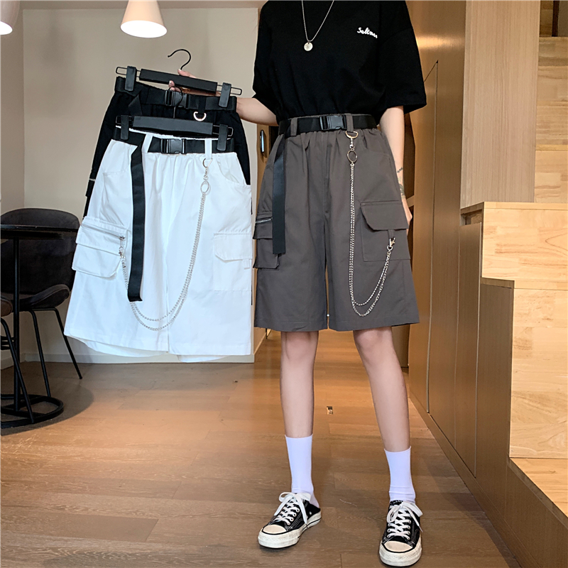 Real shot real price - summer new Korean high waist loose tooling Wide Leg Pants Small five point casual shorts