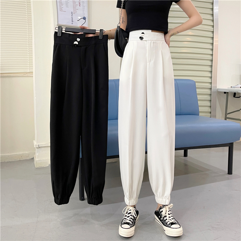 Real price ~ Korean version high waist show thin asymmetric waist design wide leg pants loose casual drop feeling Leggings
