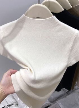 2025夏秋季新款半高领软糯短袖T恤针织衫女修身小立领打底上衣