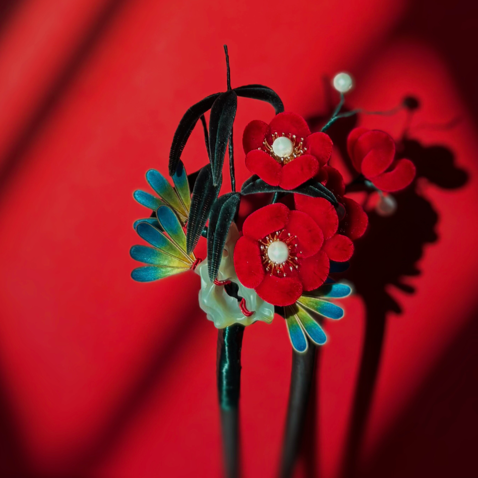 非遗胖绒花岁寒三友梅花竹松日常汉服发木簪纯精致婚礼订婚礼物