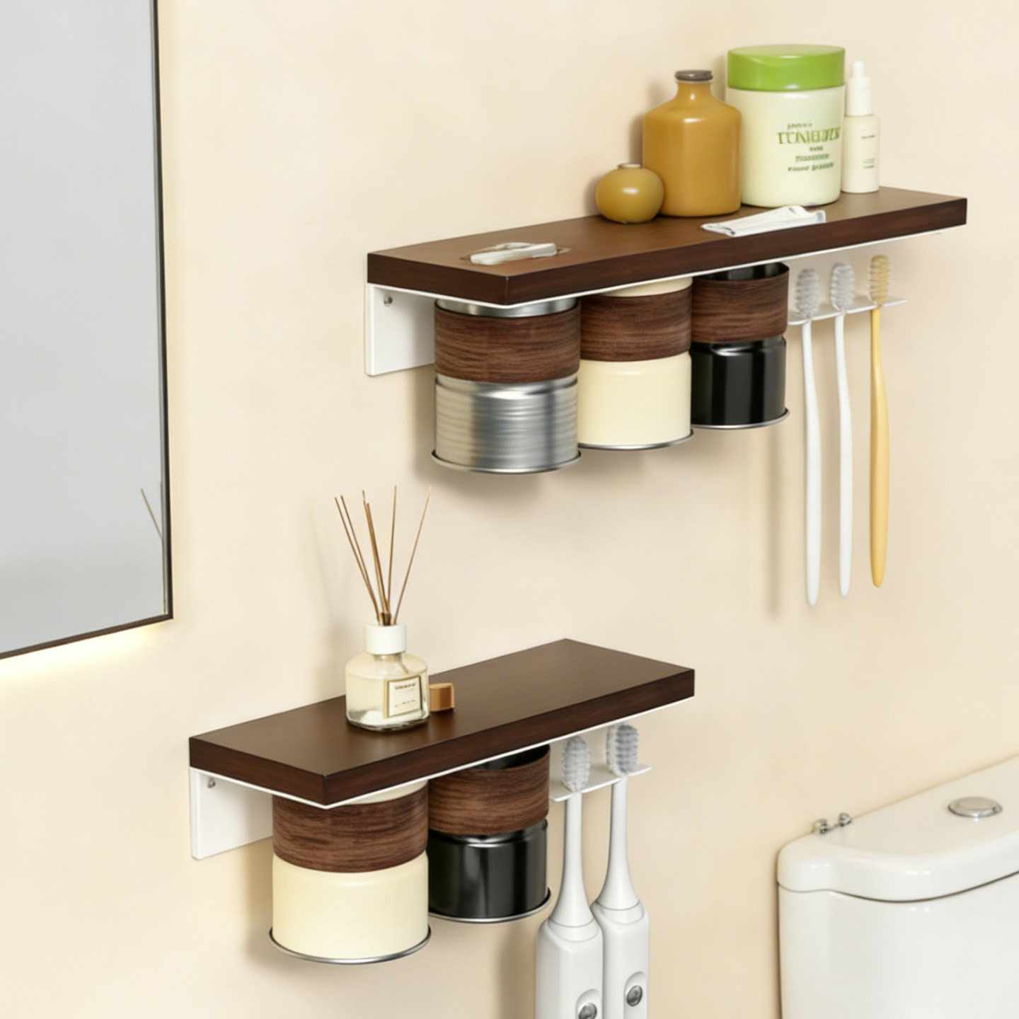 实木磁吸牙刷置物架免打孔卫生间漱口杯牙杯牙刷架子壁挂家庭牙具