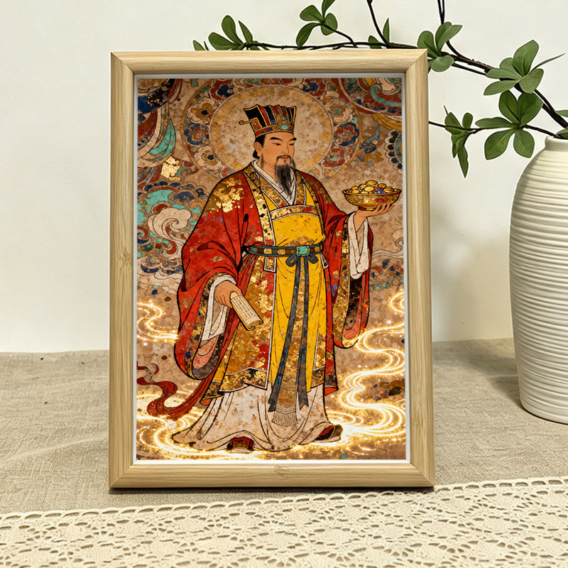 2026年新款财神爷画像相框挂画文财神陶朱公范蠡神像财神客厅摆件