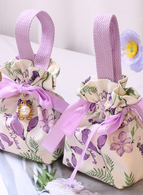新款紫色喜糖袋创意回礼手绘结婚布袋空盒大容量伴手礼