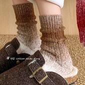 渐变色袜子女款 中筒袜秋冬加厚羊毛袜欧美式 女士长筒保暖棉堆堆袜