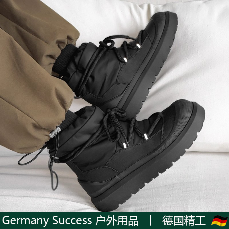 男女款百搭冬季加绒加厚雪地靴保暖棉鞋厚底黑色机能风防水马丁靴