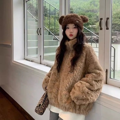 环保皮草羊羔毛外套女2025冬新款