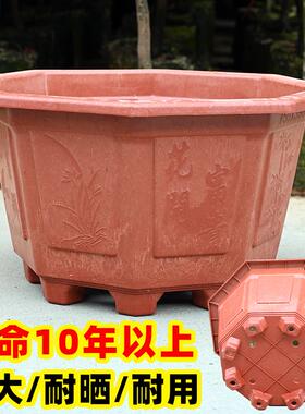 加厚塑料花盆大号特大号加厚红色种树盆景三角梅八角盆特价清仓