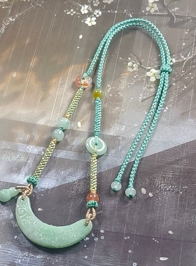 天然A货缅料翡翠白底青仿古雕刻玉衡项链新中式百搭礼物女款