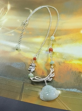 天然A货翡翠缅料漂花佛公吊坠925银配饰手工设计锁骨链中式百搭