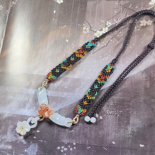 天然A货翡翠环环相扣洒金梅花吊坠玉衡款手工编织设计项链新中式