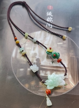 天然正品A货翡翠荷花吊坠原创设计手工编织繁花项链新中式锁骨链