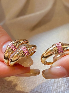 S925纯银镶粉晶显白女戒