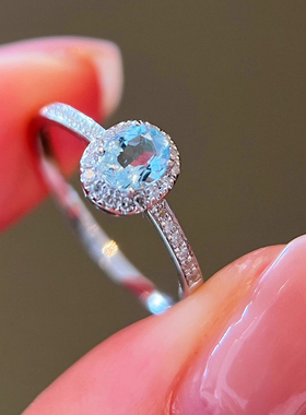 海蓝宝钻石戒指S925银百搭通勤