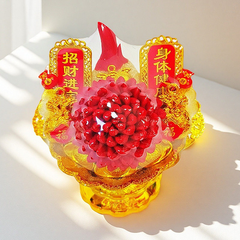 开业乔迁喜事装饰品传统新春节日金碟装双喜煎堆摆件财神三宝花堆