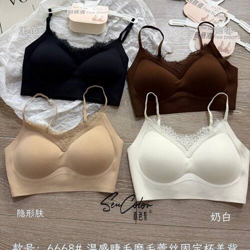 黛美芮森色系6668温感睫毛磨毛蕾丝固定一体杯百搭聚拢美背女