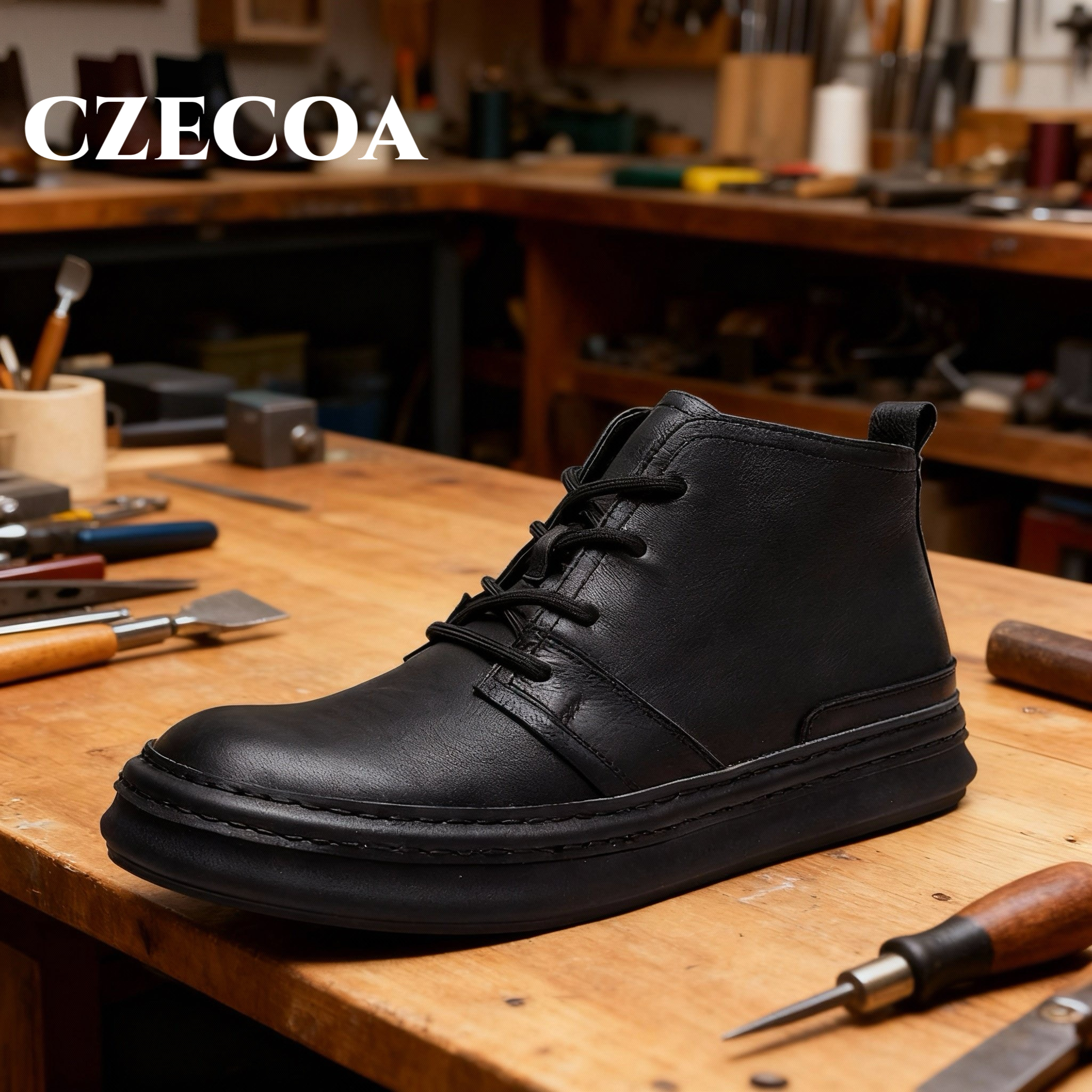 CZECOA男鞋秋冬新款复古时尚头层牛皮高帮鞋百搭英伦风休闲靴子