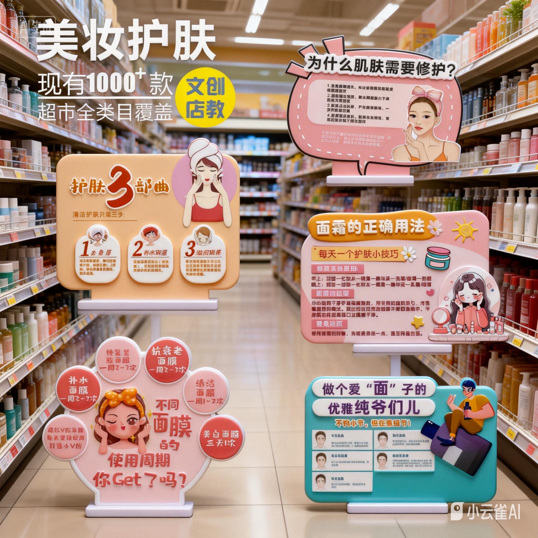商场超市护肤美妆店教美陈道具文创展示立牌陈列KT异形PVC