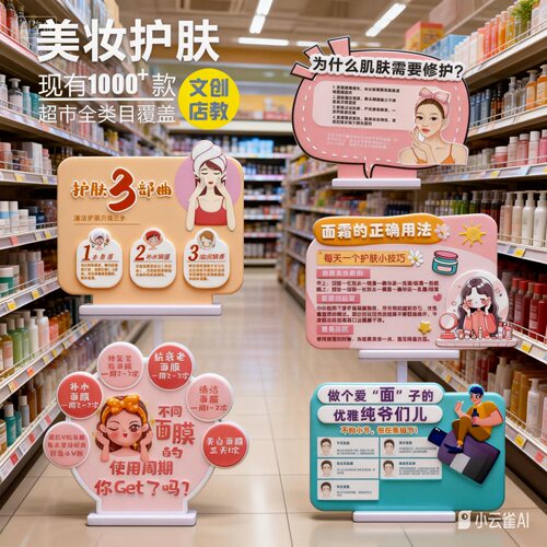 胖东来超市护肤美妆店教美陈道具文创展示立牌陈列KT异形PVC