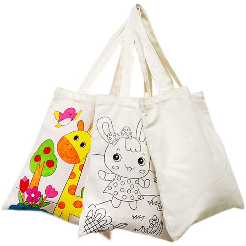 幼儿园diy亲子手绘空白帆布袋手提袋 儿童手工制作绘画加厚收纳袋