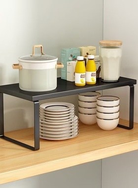 厨房桌面黑色置物架分层台面置物架收纳橱柜内隔板调味料盘子锅架