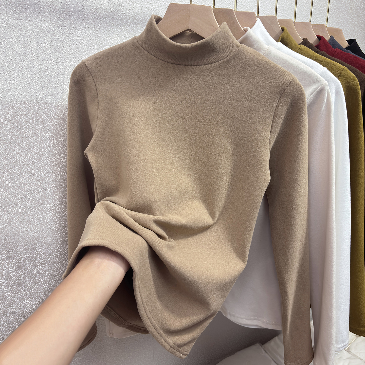 秋冬新款双面德绒半高领打底衫女