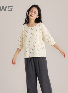 YWS HOME女睡衣全棉双层纱透气吸汗七分袖长裤居家休闲家居服套装