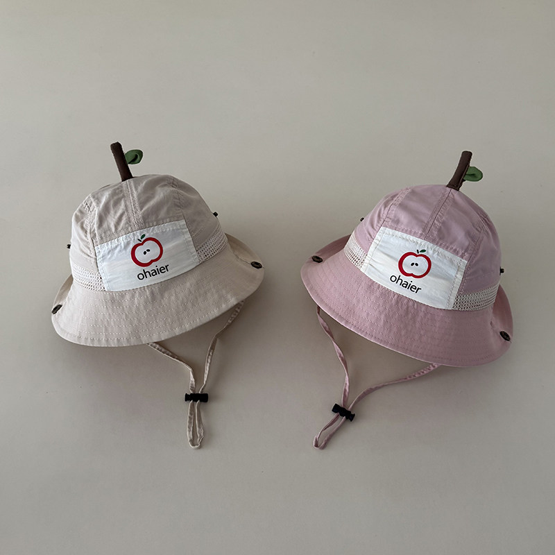 婴儿网眼渔夫帽可爱苹果宝宝遮阳帽子速干防晒帽洋气百搭出游6月