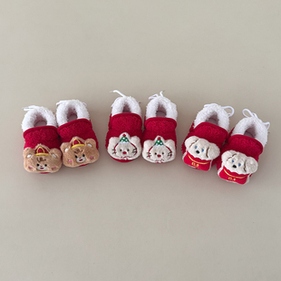 红色喜庆婴儿软底鞋步前鞋宝宝防滑鞋袜学步鞋满月百天周岁过新年