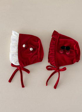 婴儿红色包脸帽毛绒圣诞新年宝宝帽子婴幼儿护囟门胎帽儿童过年女