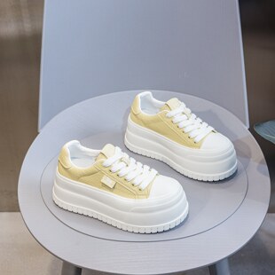 新款 2026春季 女超轻运动轻便休闲板鞋 真皮圆头松糕厚底增高小白鞋