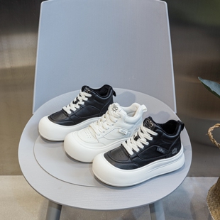 圆头休闲运动板鞋 2025冬新款 女厚底大头面包鞋 加绒真皮高帮小白鞋