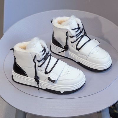 小白鞋女冬季加绒加厚高帮丑萌鞋