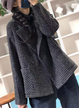 老钱风千鸟格毛呢西装