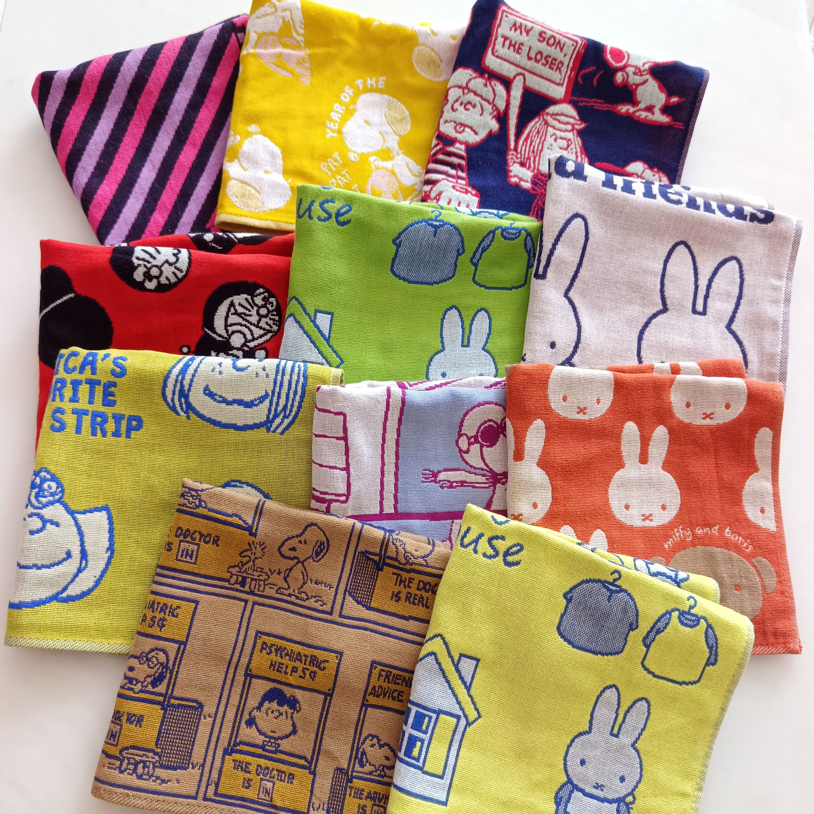 出口日本源单多用卡通纯棉纱布方巾35*35cm超值特价机器猫努B米家