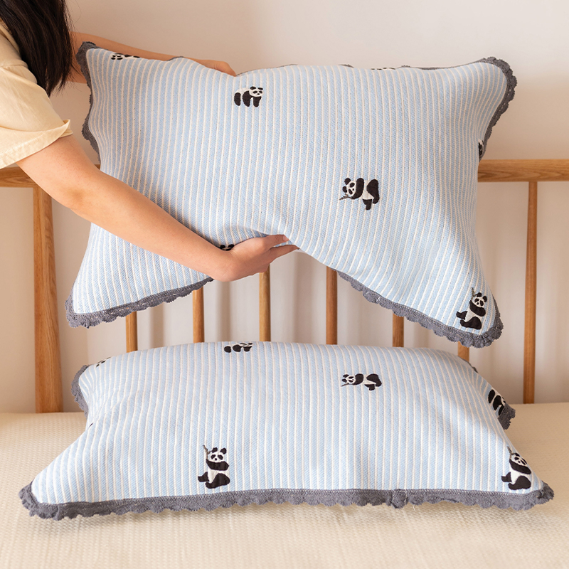 熊猫枕巾纯棉a类枕头巾防头油