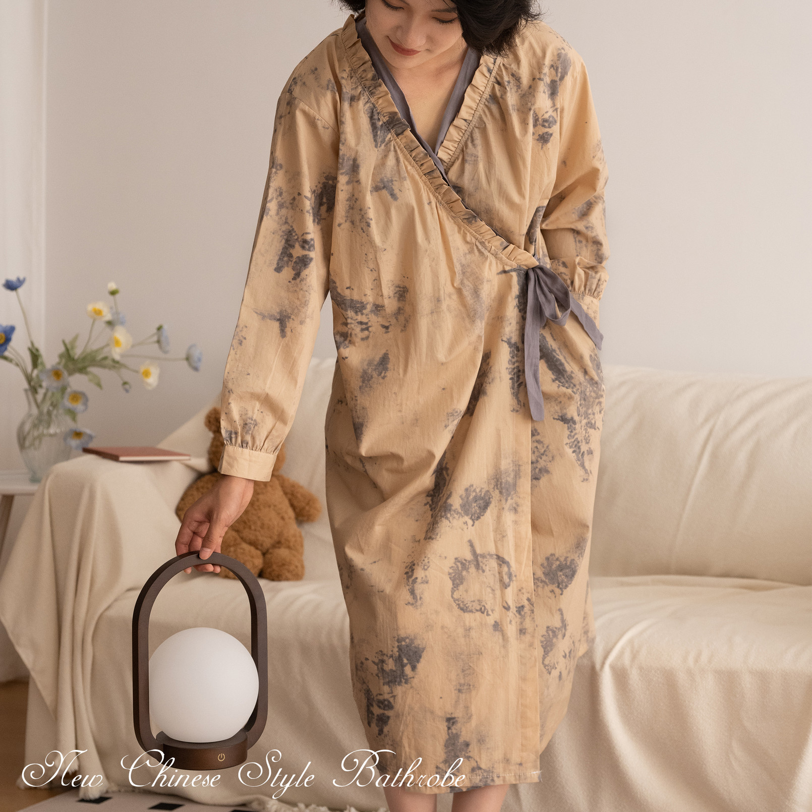 竹墨新中式纯棉纱布浴袍女款