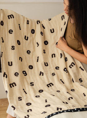 Asight小字母纱布浴巾家用儿童纯棉可爱裹巾浴室洗澡加大毛巾吸水