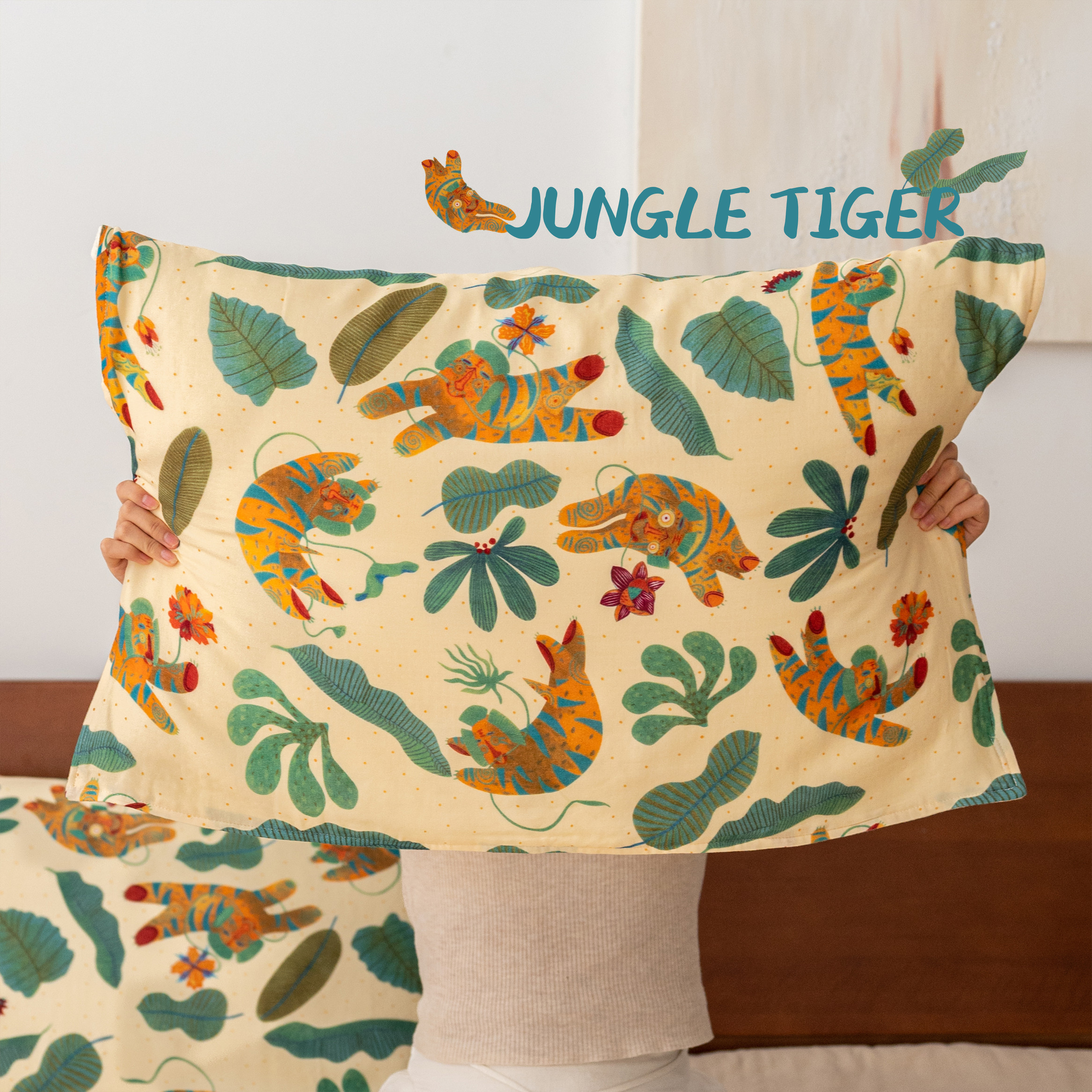 丛林老虎竹棉a类纱布枕巾成人