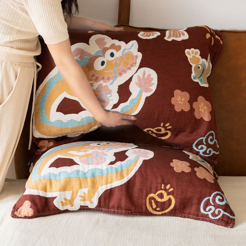 龙年枕巾纯棉一对装纱布女全棉男吸汗透气红色枕头毛巾不掉毛,床上用品,枕巾,淘宝优惠券,粉丝福利购,淘宝优惠卷