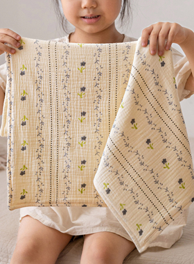 紫色花链儿童纯棉a类纱布六层套装方巾毛巾全棉宝宝洗脸小方巾