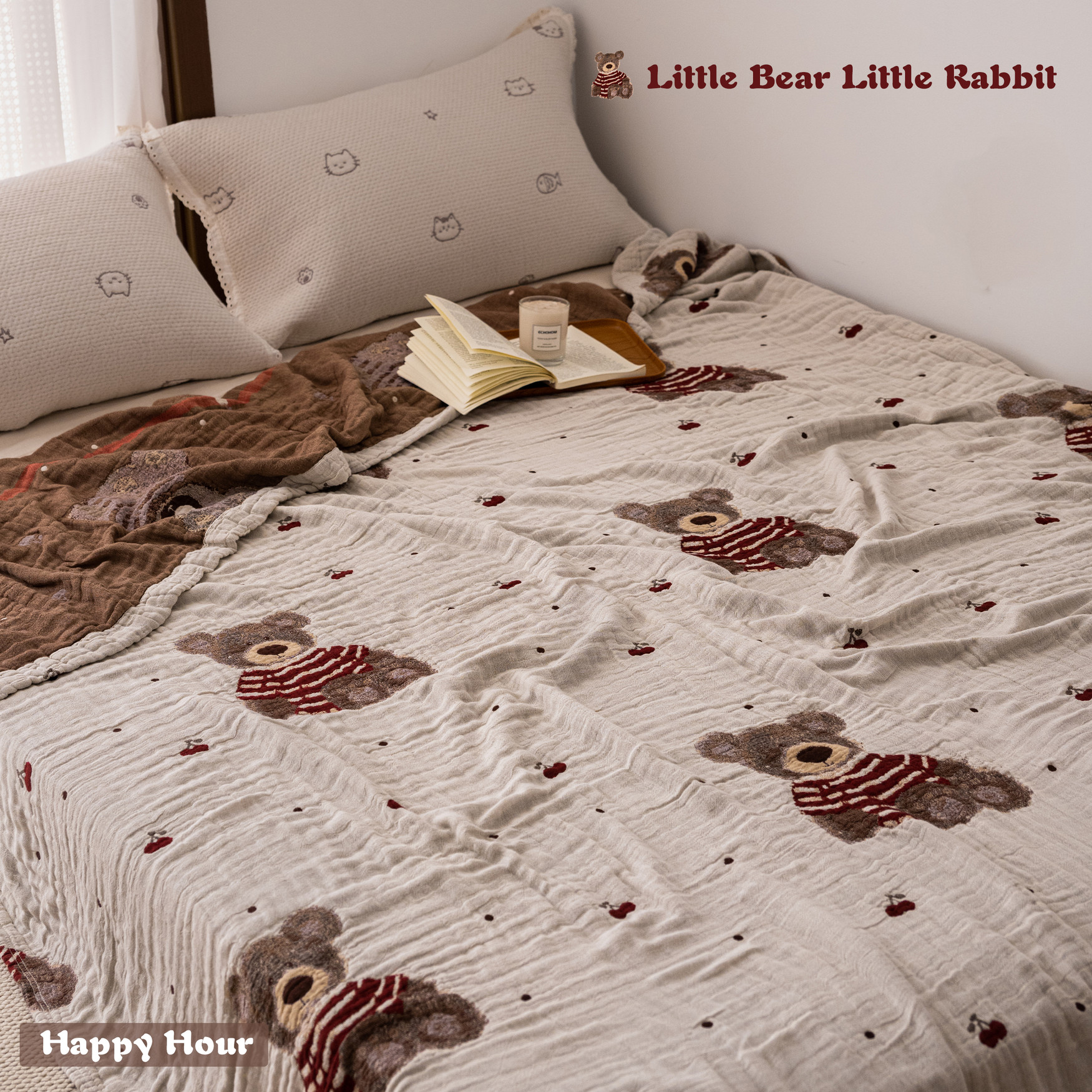 小熊小兔纯棉纱布盖毯全棉毛巾被