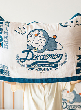 哆啦A梦枕巾纯棉柔软男加厚枕头巾女单人儿童吸汗纱布透气家用
