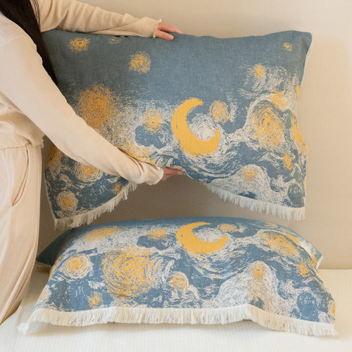 流苏星空纱布枕巾纯棉防头油