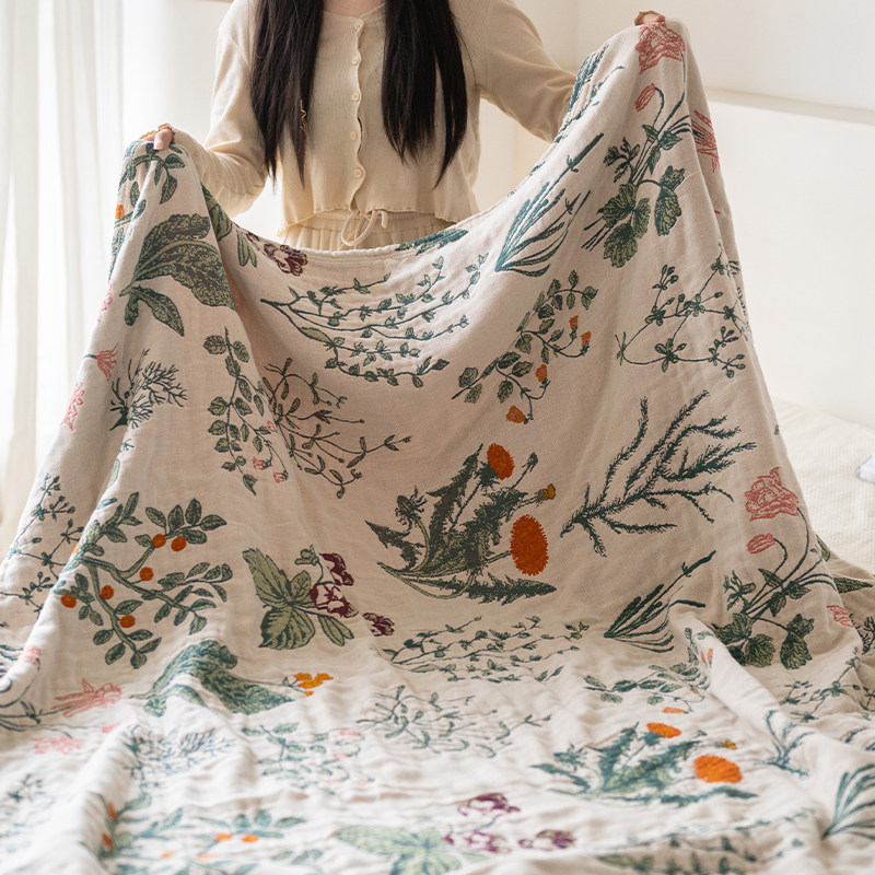 清新丛林纱布盖毯纯棉毛巾被夏季复古全棉午睡毯子空调休闲毯,床上用品,休闲毯/毛毯/绒毯,淘宝优惠券,粉丝福利购,淘宝优惠卷