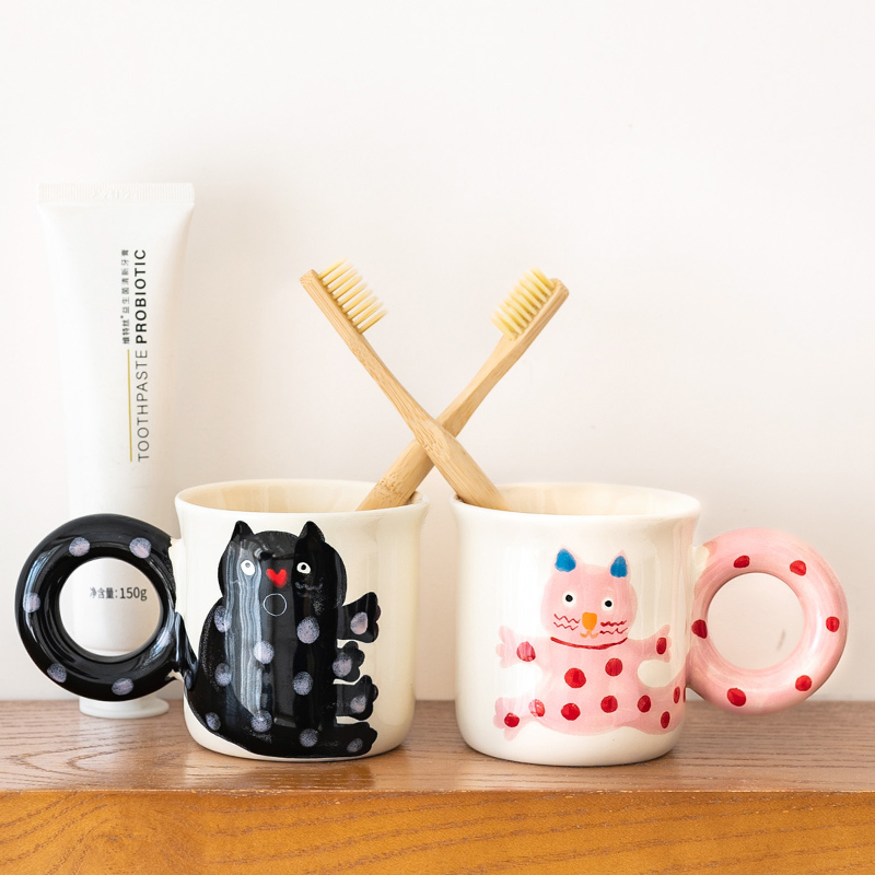 波点猫咪漱口杯2024新款