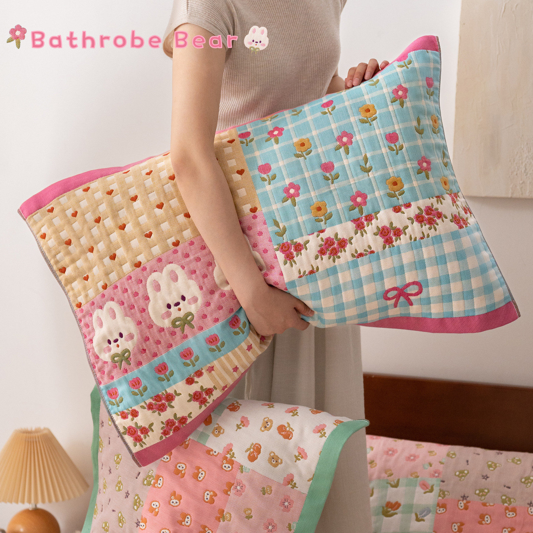 兔子花园全棉a类枕巾成人