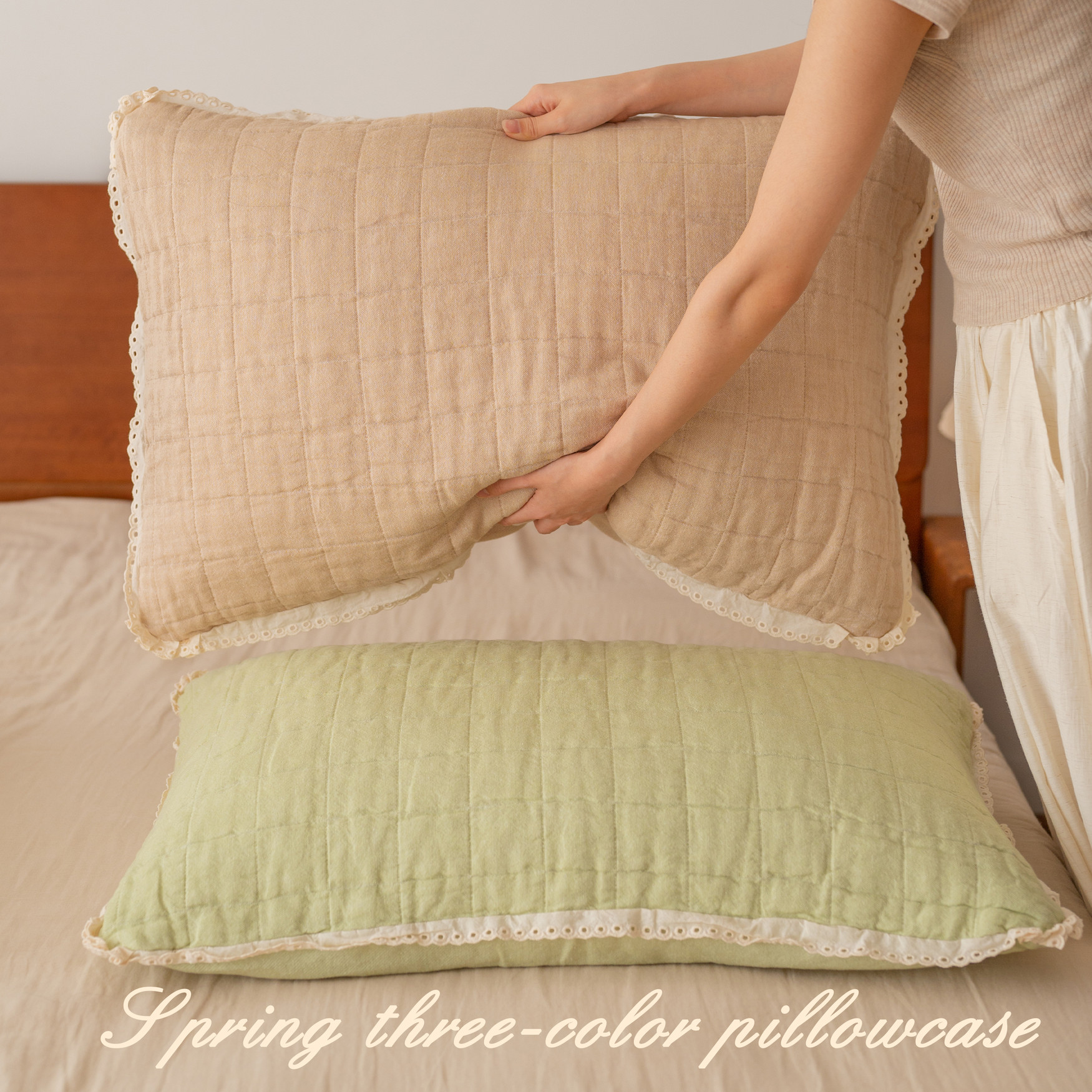 春日绮梦纯棉枕套韩式花边枕头套