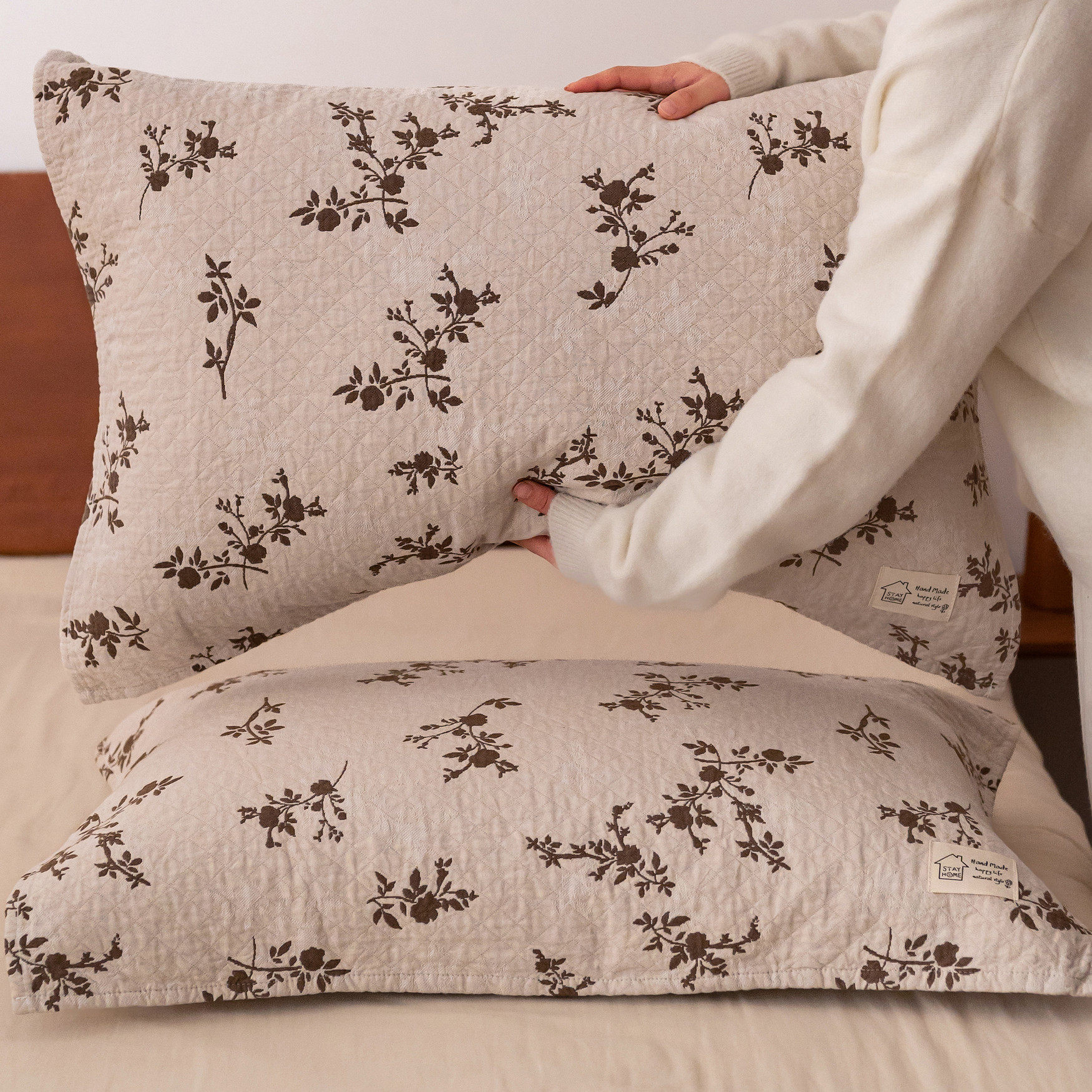 暗香花影纯棉a类纱布枕巾一对装