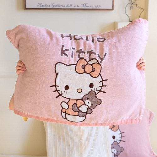 粉色KT猫纯棉枕巾纱布可爱